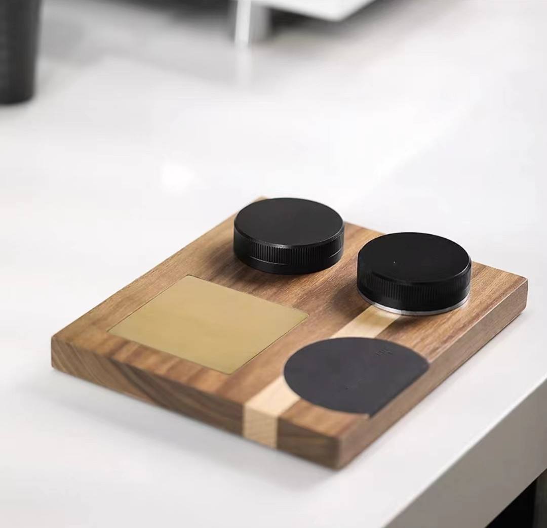 Espresso-Tamper-Basis, Zubehör-Organizer-Box, kompatibel mit Espresso-Markenzubehör aller Größen, Tamping-Station aus Walnussholz