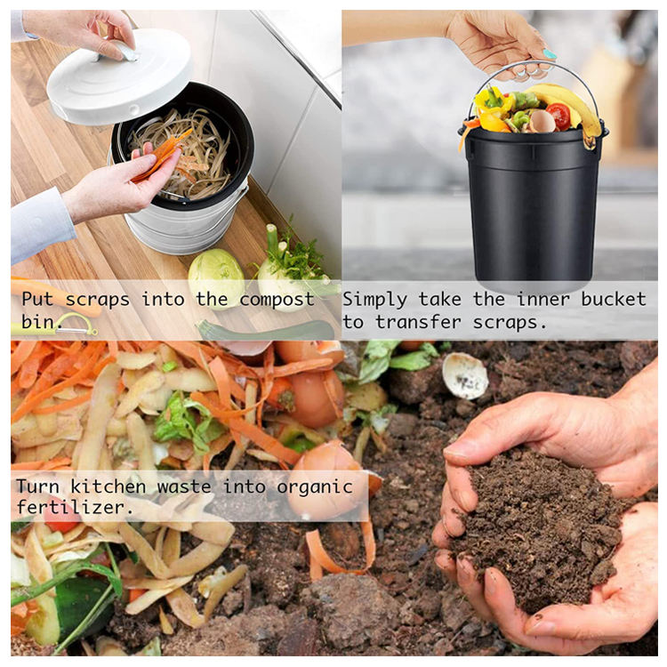 Produkt Küchenmülleimer mit Griff, 1 Gallone, für den Innenbereich, weiß, mit Kunststoffeimer, Kompostbehälter mit Kohlefilter