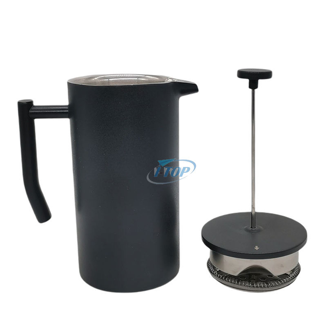 French Press, klassischer Stil, isolierter doppelwandiger Kaffeebereiter aus Edelstahl, 960 ml, French Press mit gebogenem Griff