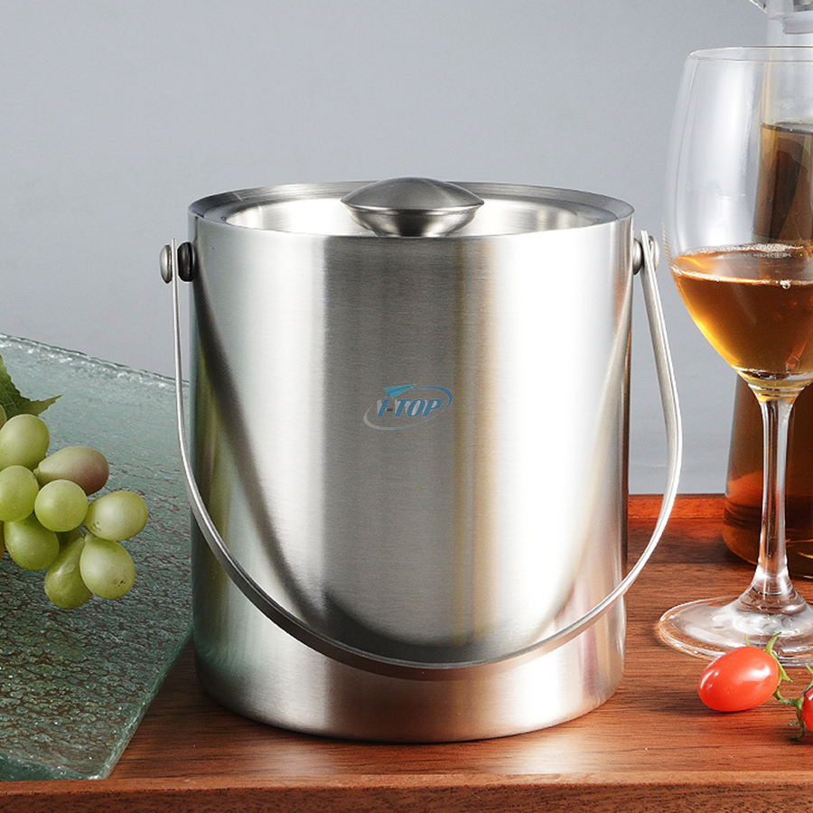 Für Partys und Buffets, großer Eisbehälter, Champagner- und Weinflaschen, Eiskübel aus Edelstahl mit Deckel und Zange