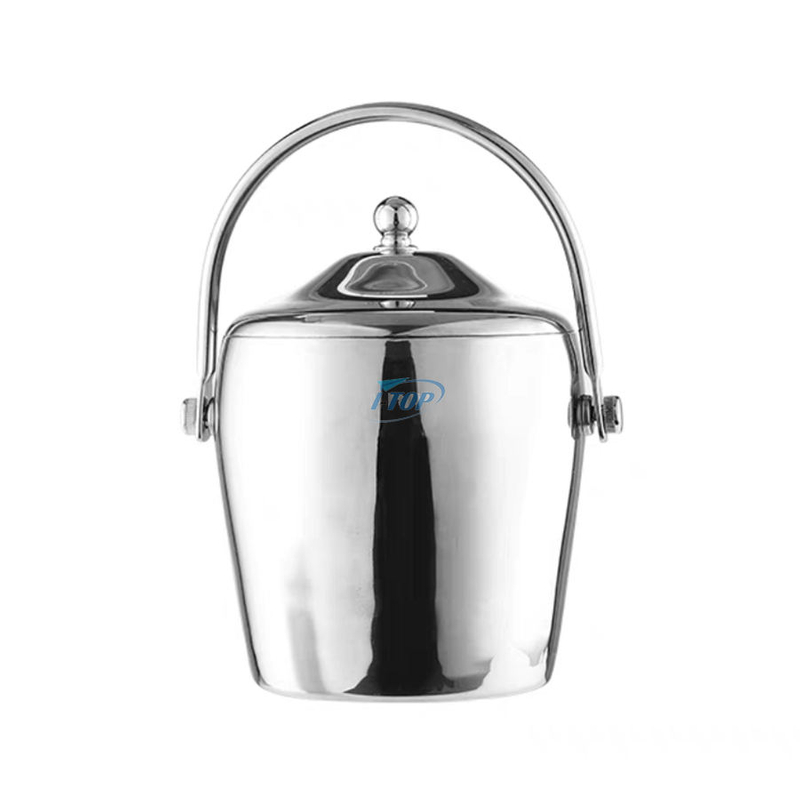 Maßgeschneiderter doppelwandiger, isolierter Champagner-Eiskübel für Cocktailbar, Bier-Eiskübel aus Edelstahl mit Deckel und Schaufel