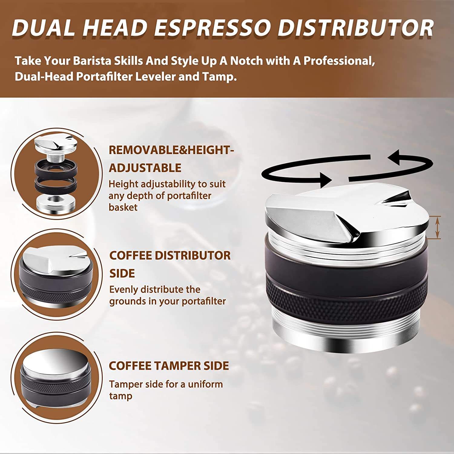 Espresso Tamper Kaffeeverteiler Tamper Espresso Rührer Holz Kaffee Tamper Station Espresso Tamping Matte kompatibel mit 58 mm