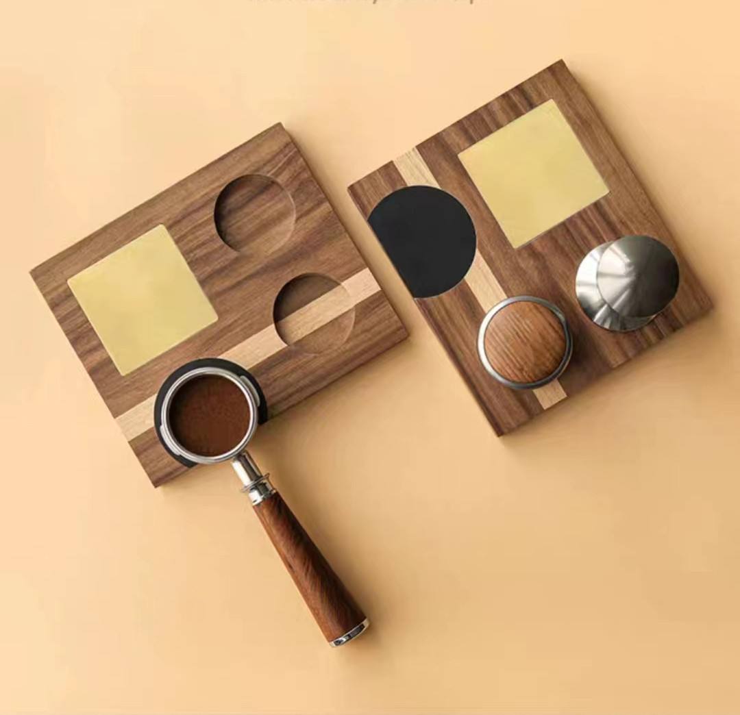 Espresso-Tamper-Basis, Zubehör-Organizer-Box, kompatibel mit Espresso-Markenzubehör aller Größen, Tamping-Station aus Walnussholz