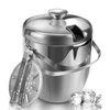 Eiskübel, isoliert mit Zange und Deckel, 3,4 Quart, für Partys und Bar, doppelwandig aus Edelstahl mit Sieb