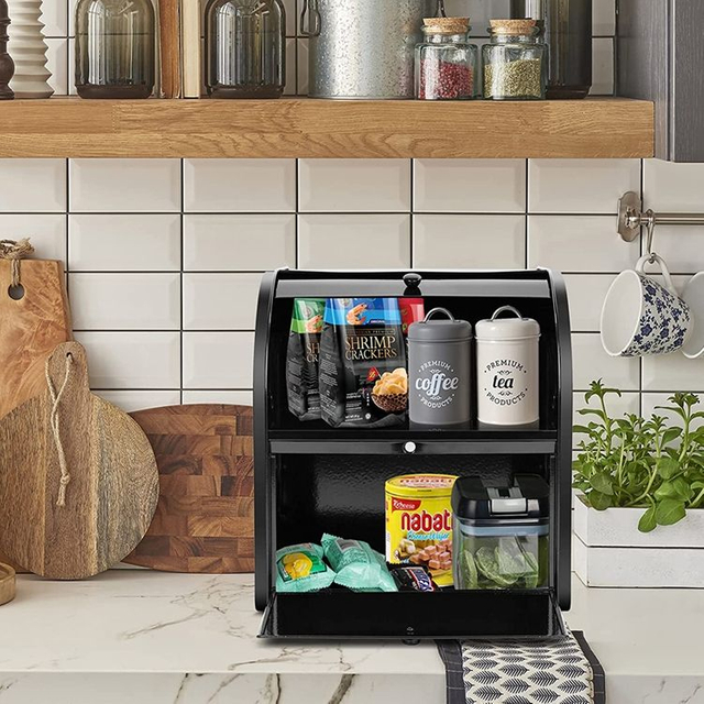 Brotkasten aus Edelstahl für die Küche, 2-lagiger, verstellbarer Brot-Aufbewahrungsbehälter mit Deckel, Make-up-Organizer-Box