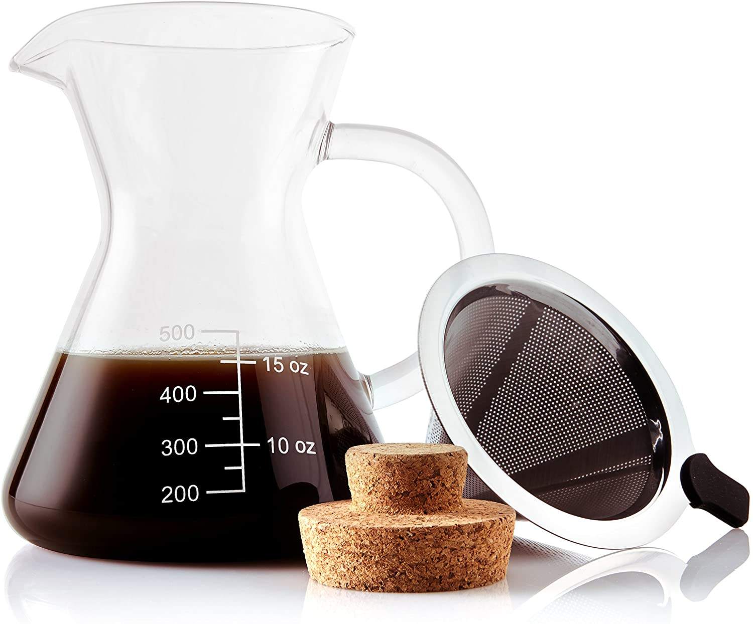 Glas-Cold-Brew-Kaffeemaschine, Kaffeetropfkanne mit Edelstahlfilter