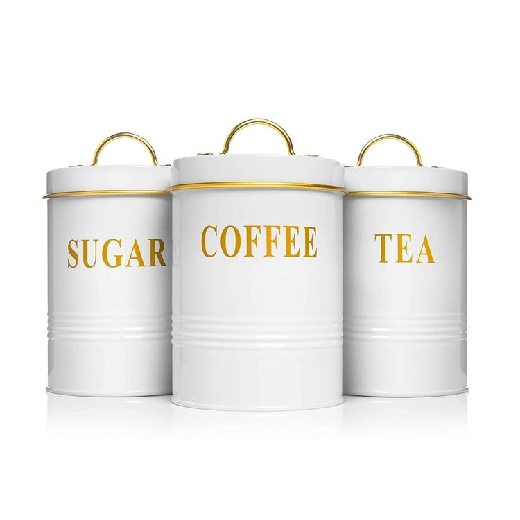Lieferant, Küche, Speisekammer, Organisation, Kaffee, Zucker, Behälter, weiße Farbe, luftdichtes Edelstahl-Kanister-Set zur Aufbewahrung von Lebensmitteln