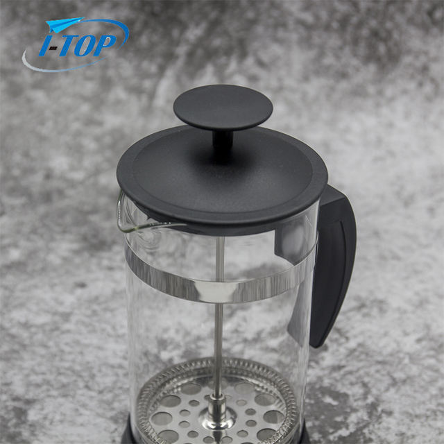 I-TOP GFP08, verbesserte, langlebige, hitzebeständige Kaffeekanne aus Glas, French Press mit Edelstahlständer und Griff