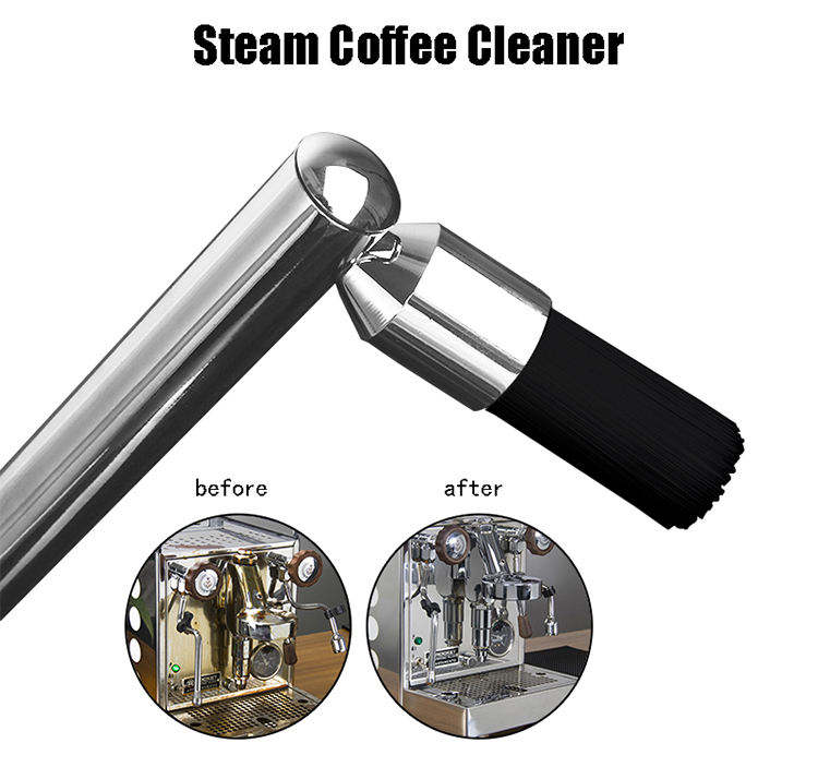 Halbautomatischer Kaffeemaschinenreiniger, Kaffeemaschinen-Reinigungsbürste, Dampfbürste, Aluminium-Dampfreinigungswerkzeug, Nylon-Kaffeebürste