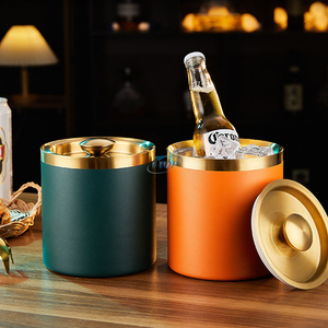 Luxuriöser 3 l tragbarer Cocktail-Eiskorb, Goldkühler, Weinkübel, doppelwandiger Edelstahl-Eiskübel für Partys