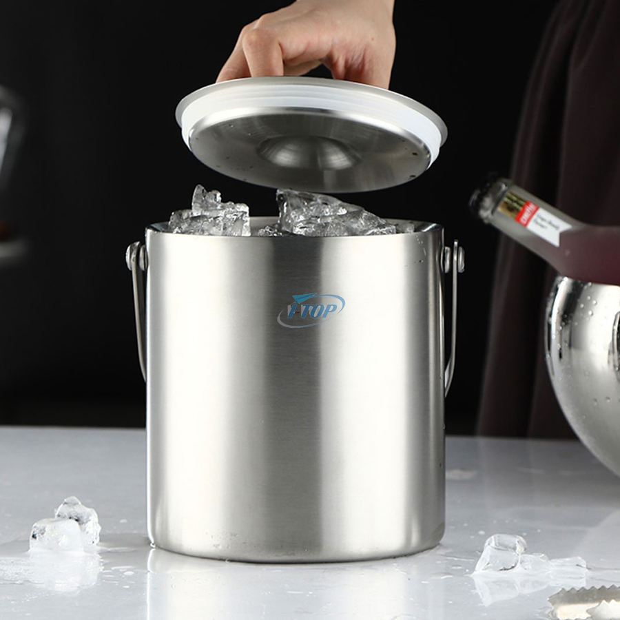 perfektes Geschenk 4L silberner Metalleimer Weinkübel Kühler verzinkter Eiskübel mit Doppelwand