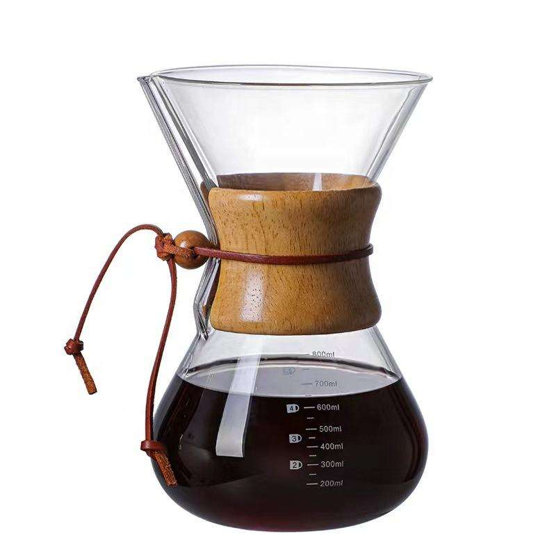 Heiße verkaufende Kaffeemaschine zum Übergießen, Karaffe aus Borosilikatglas mit papierlosem Edelstahl-Kaffeetropf und Holzhülle