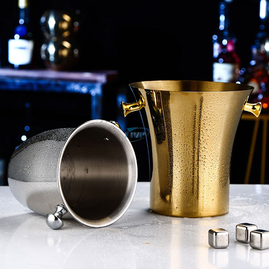 Bar Tools Tragbarer Bierfasskühler Champagner Weinkübel Doppelwandiger Eiskübel aus Edelstahl für Buffettreffen im Freien