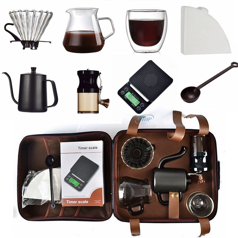 Hersteller Handbrühkanne Individuelles Logo Tragbarer Outdoor-Camping-Reise-Geschenkbox-Maker Drip Pour Over V60 Kaffeeset Kaffeeset