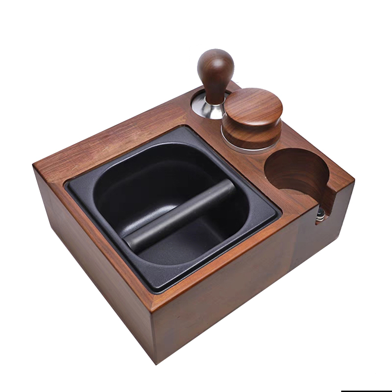 Kaffeeklopfbox aus natürlichem Walnussholz, Kaffee-Manipulationsstation, Tamper-Ständer, Siebträgerständer, Siebträgerstation