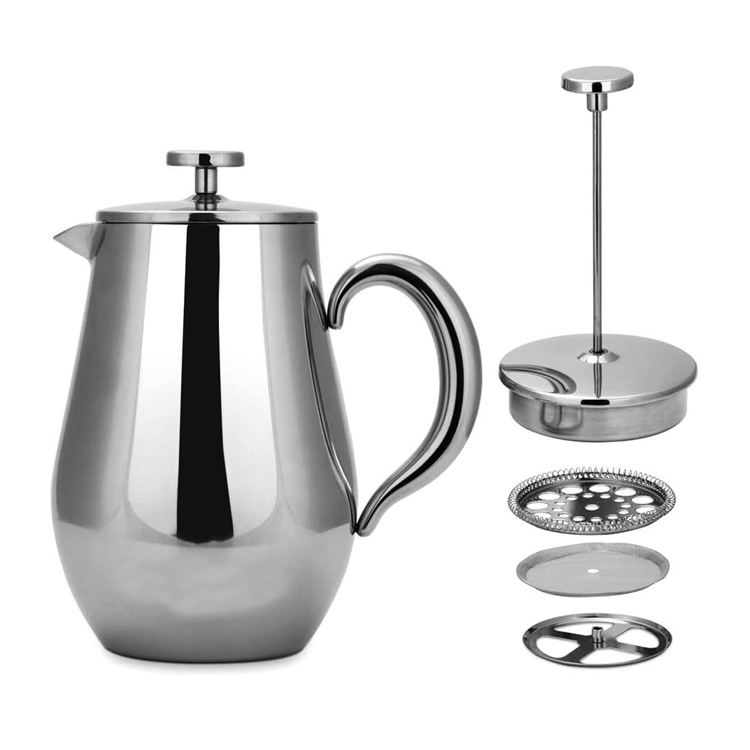 French-Press-Kaffeemaschine. Kaffeepresse aus Edelstahl der Güteklasse 304