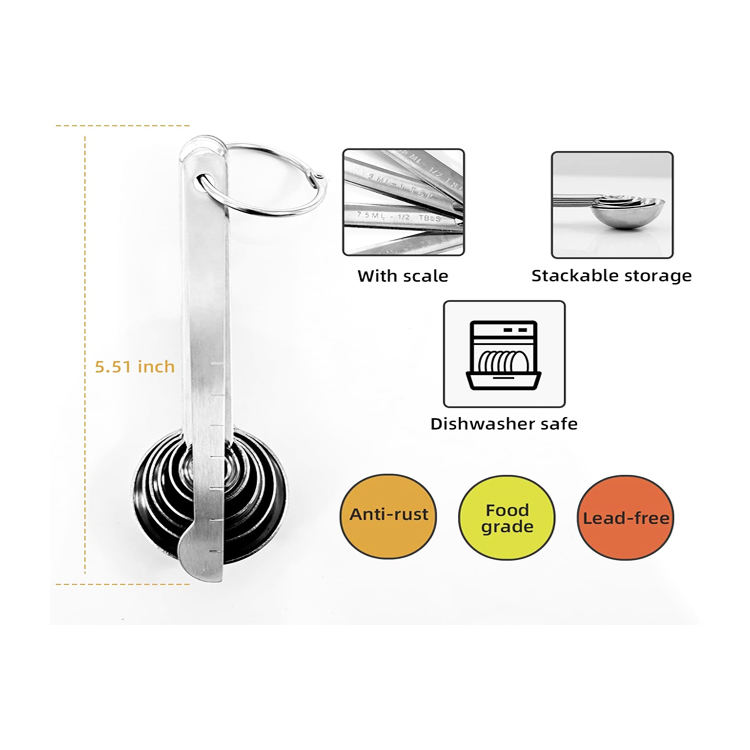 Messbecher und Löffel-Set, zum Kochen und Backen, ineinander steckbare Messbecher-Set, stapelbare Metall-Messlöffel
