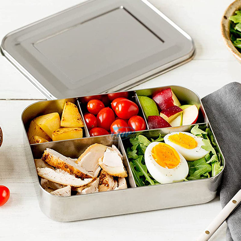 Hochwertige, rechteckige, versiegelte, auslaufsichere, umweltfreundliche Bento-Lunchbox, doppelschichtige Lunchbox aus Edelstahl für Kinder und Erwachsene