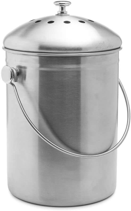 Küchen-Kompostbehälter für Küchenarbeitsplatte, 1,3 Gallonen, Edelstahl, mit 1 Ersatz-Kohlefilter-Kompostbehälter
