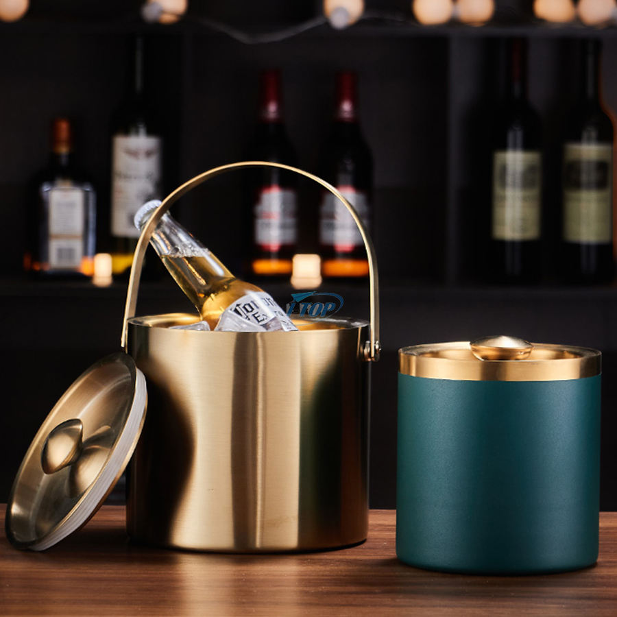 Tragbarer 3-Liter-Kühler für Champagner, Wein, Eiskübel, doppelwandiger Eiskübel aus Edelstahl mit Zange und verdicktem Deckel