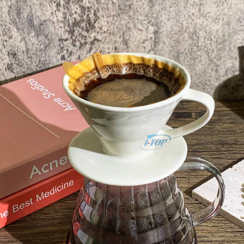 Kundenspezifischer, mehrfarbig geprägter V60-Kaffeefilter aus Porzellan, Keramik zum Übergießen von Kaffee