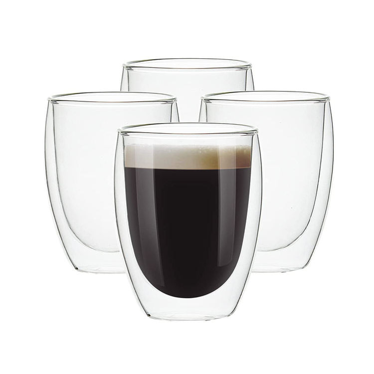 Glas-Kaffeetassen-Set, doppelwandige, isolierte Tassen, große Tassen für Tee, Latte, Cappuccino, Borosilikat-Klarglastassen