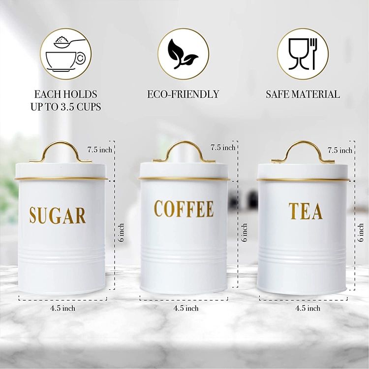 Lieferant, Küche, Speisekammer, Organisation, Kaffee, Zucker, Behälter, weiße Farbe, luftdichtes Edelstahl-Kanister-Set zur Aufbewahrung von Lebensmitteln