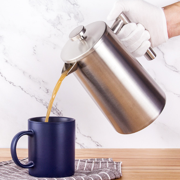 French-Press-Kaffeemaschine aus Edelstahl, doppelwandige Metallisolierung, Kaffeepresse und Teebereiter, leicht zu reinigen und leicht zu drücken