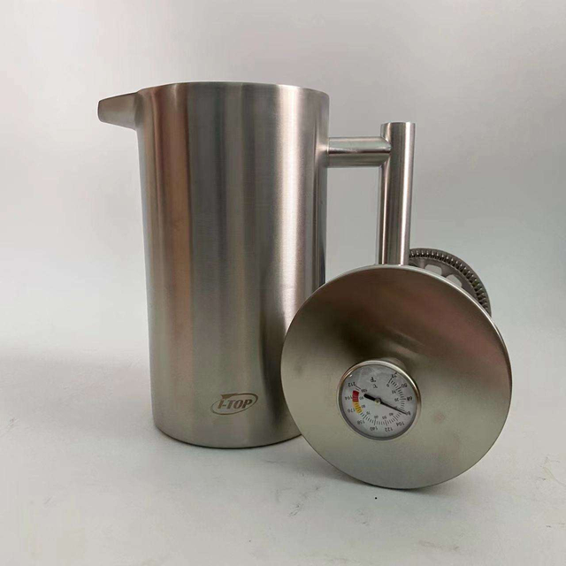 French Press, klassischer Stil, Edelstahl, isoliert, doppelwandig, 900 ml, French Press mit individuellem Logo-Thermometer