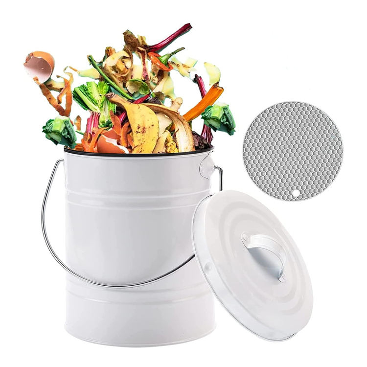 Produkt Küchenmülleimer mit Griff, 1 Gallone, für den Innenbereich, weiß, mit Kunststoffeimer, Kompostbehälter mit Kohlefilter