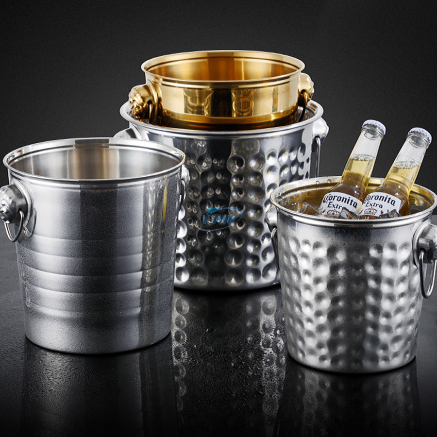 Maßgeschneiderter isolierter Eiskübel aus Edelstahl für Mini-Partys und Cocktailbars mit Eiszange und Deckelabdeckung