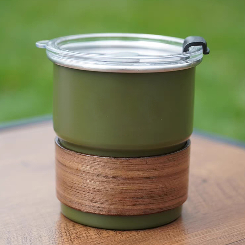 Tragbarer Kaffeebecher, 300 ml, einlagiger 304-Edelstahl, Bierkringelwasser, Campingbecher